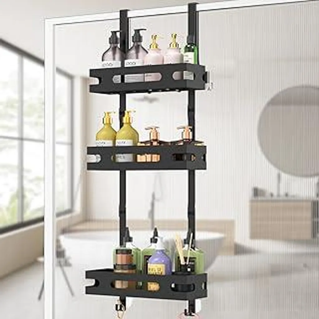 YEAUPE PRO Scaffale Doccia 3 Ripiani Nero | Organizer Bagno Senza Buchi