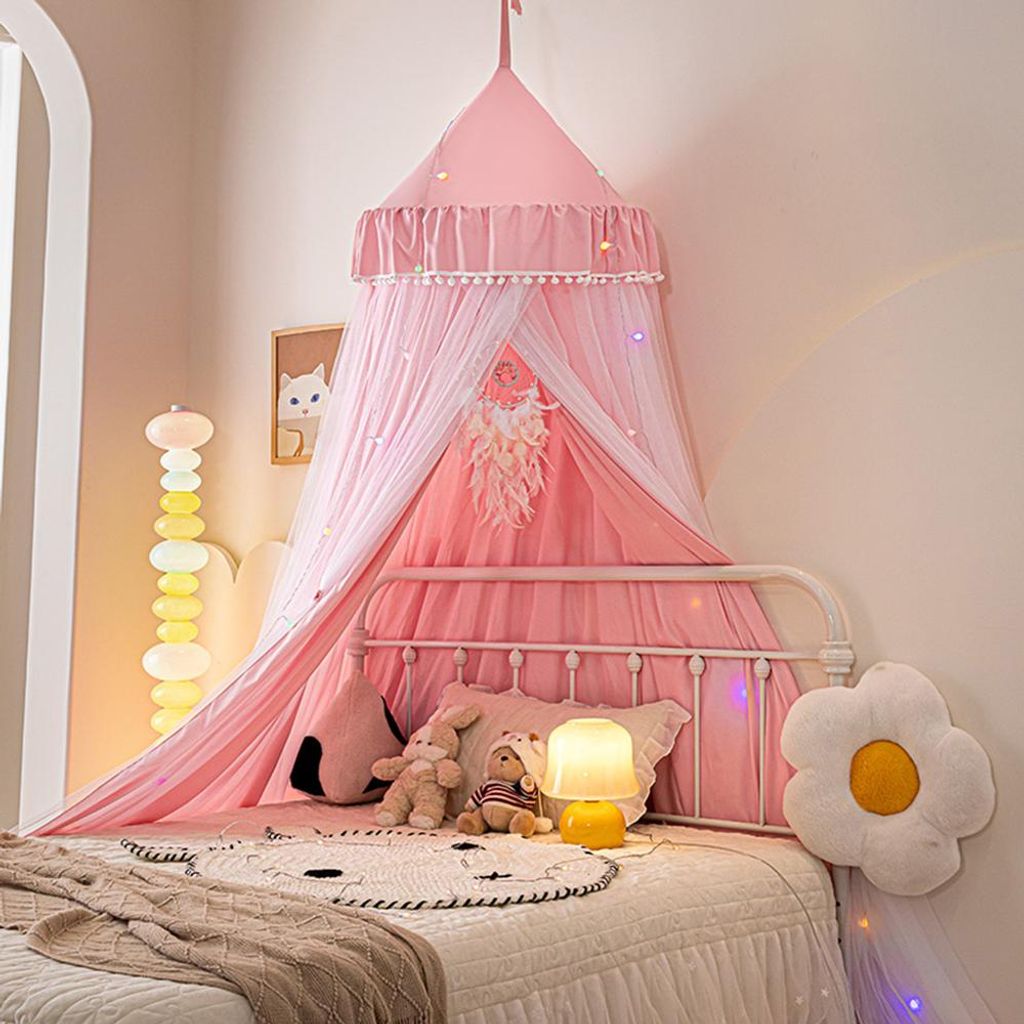65x270cm Moskitonetz Bett Kinder Babyrosa Kinderbett Betthimmel Pompom Doppelstöckiges Moskitonetz Betthimmel
