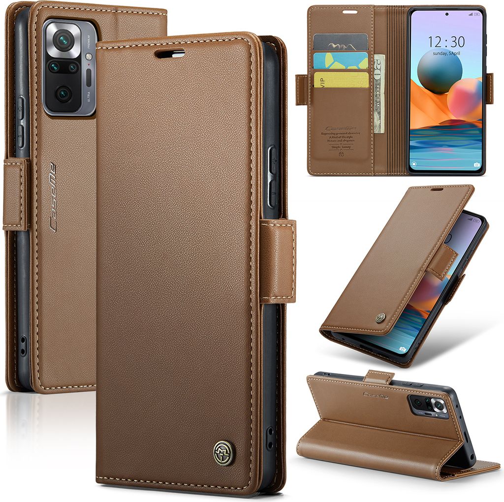 Redmi Note 10 Pro Hülle, Leder Brieftasche Kartenfach Schutzhülle mit Standfunktion für Xiaomi Redmi Note 10 Pro / Note 10 Pro Max Braun