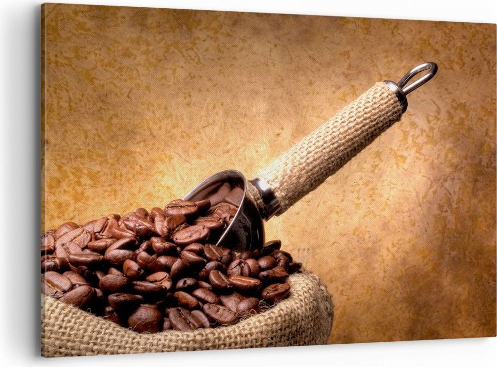 Bild auf Leinwand - Leinwandbild - Kaffee Getreide geröstet - 100x70cm - Wand Bild - Wanddeko - Leinwanddruck - Bilder - Kunstdruck - Wanddekorati...