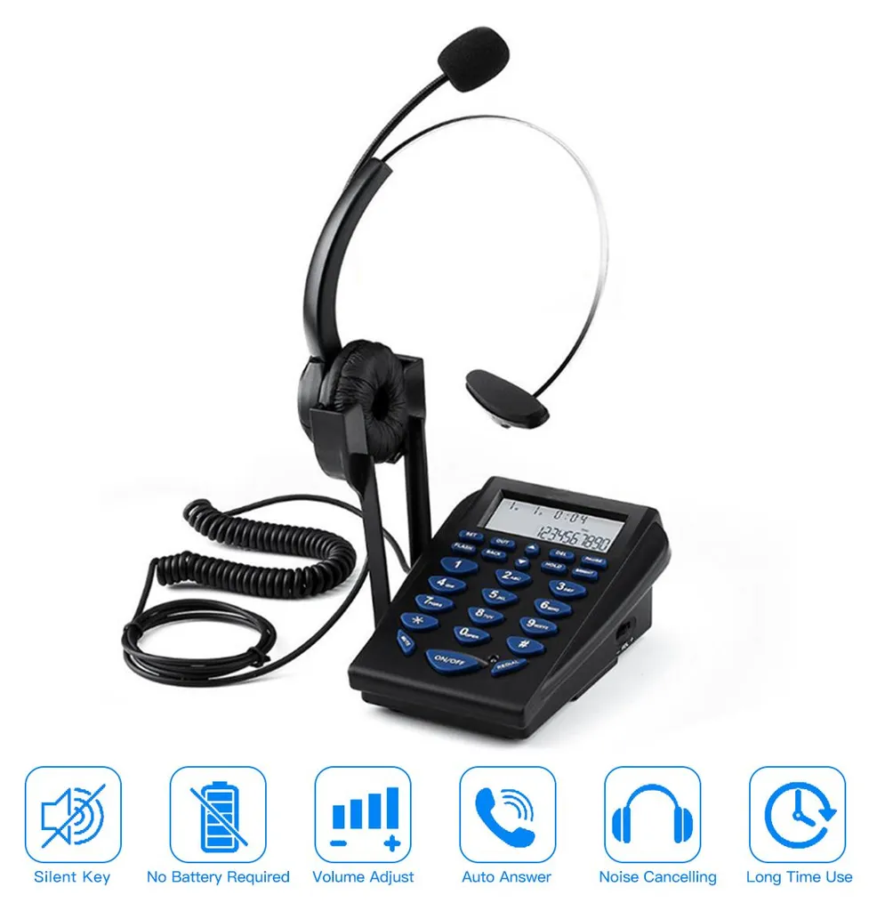 Poste téléphonique fixe avec micro-casque professionnel pour bureau