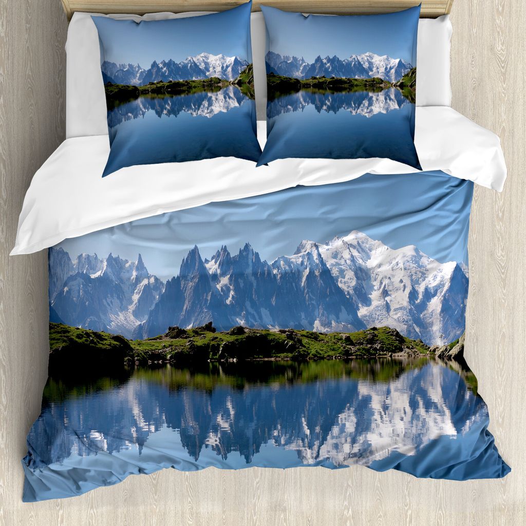 ABAKUHAUS See Bettbezug, Mont Blanc Alpen Frankreich, Milbensicher Allergiker geeignet mit Kissenbezügen, 200 cm x 200 cm - 80 x 80 cm, Blassblau ...