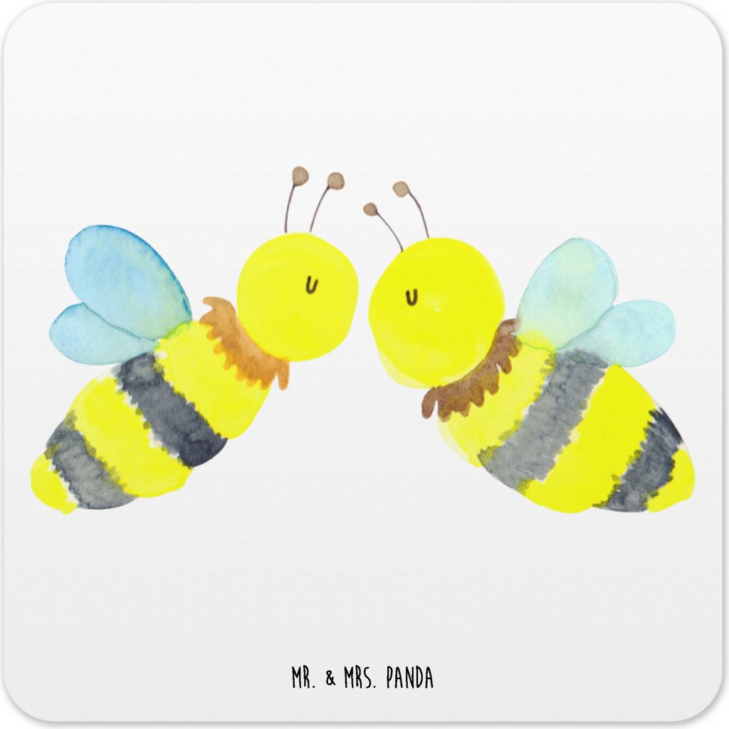 Mr. & Mrs. Panda Tischuntersetzer Biene Liebe 15er Set - Weiß - Geschenk, Glas-Untersetzer, Tassen-Untersetzer, Untersetzer für Gläser, Coaster,...