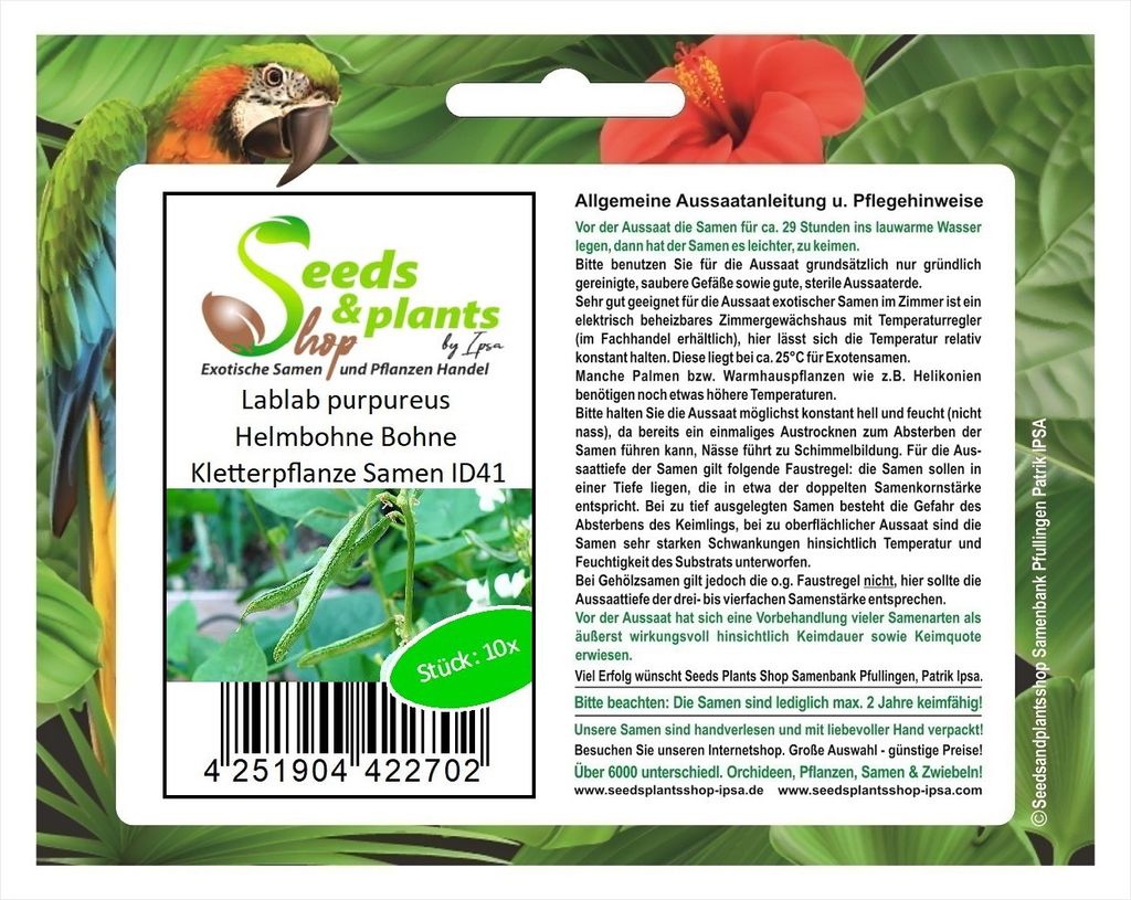 10x Lablab purpureus Helmbohne Bohne Kletterpflanze Samen Produktbild 