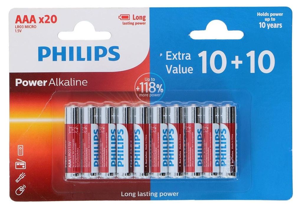 Batérie Philips AAA 20 kusov hodnotné balenie batérií Obrázok produktu 