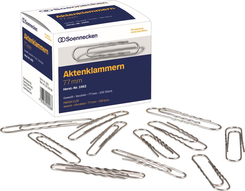 Soennecken Aktenklammer 1062 77mm gewellt verzinkt 100 St./Pack.