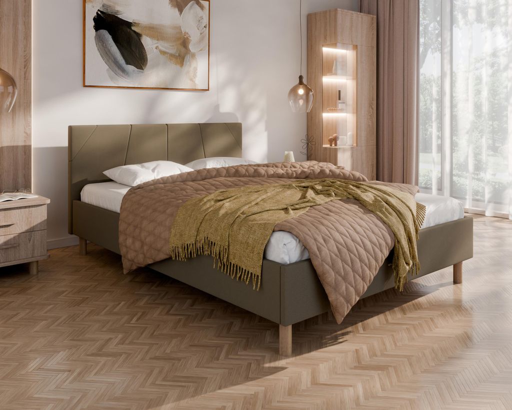 ALMORE Polsterbett – minimalistisches Design, Holzbett auf Füßen | ohne matratze