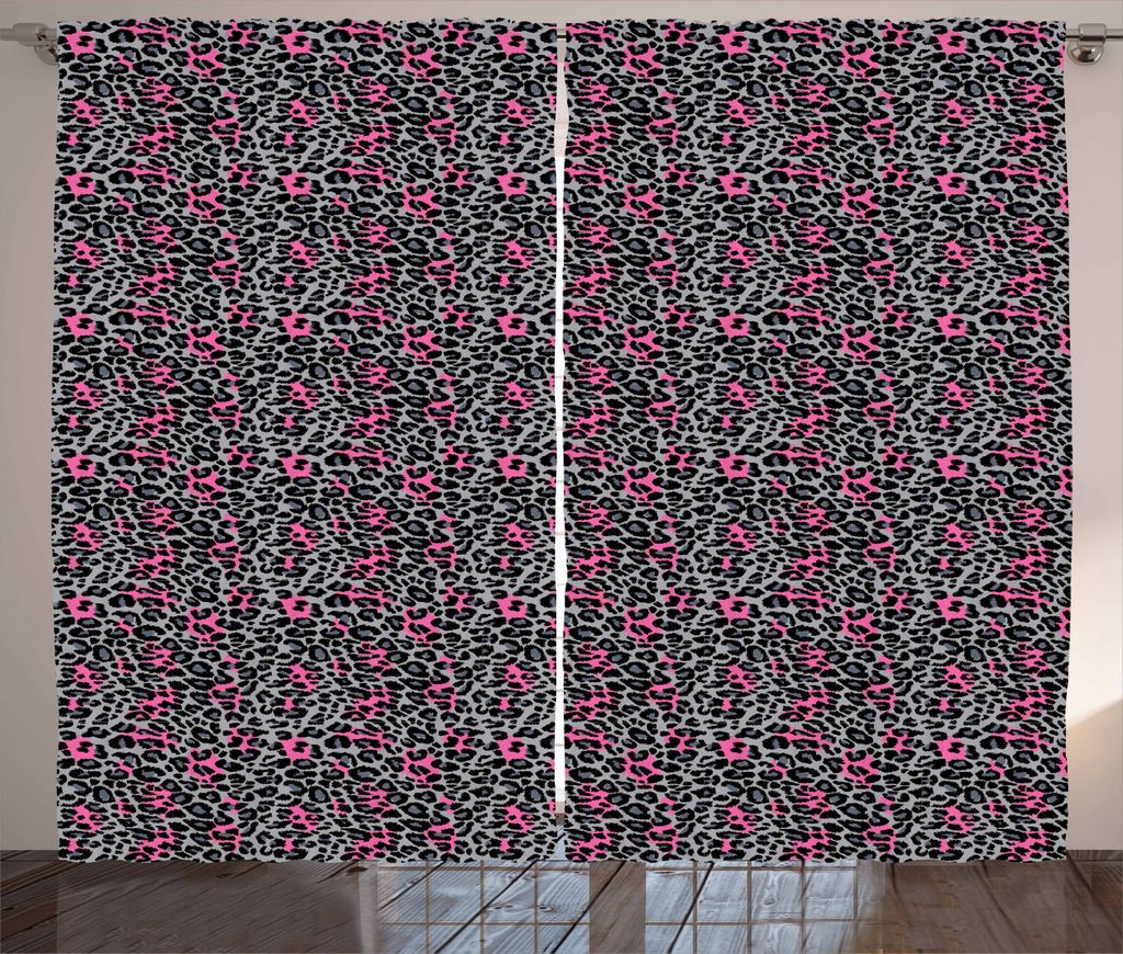 ABAKUHAUS Leopard-Druck Rustikaler Gardine, Afrikanisches Tier, Schlafzimmer Kräuselband Vorhang mit Schlaufen und Haken, 280 x 225 cm, Schwarz Gr...