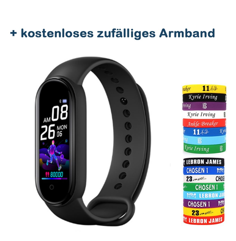 Schwarz Smartwatch Smart Armband Fitness Tracker Pulsuhr IP67 Blutdruck 