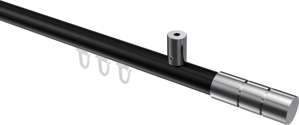 Interdeco Innenlaufstange / Gardinenstange mit Innenlauf Schwarz / Chrom, Typ Sonius Elanto (Rillenzylinder) Deckenmontage, 20 mm Ø 1-läufig, 100 cm