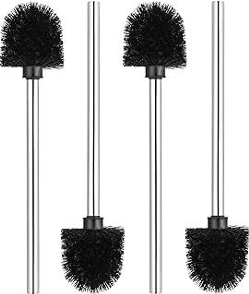 Set di 4 scopini per WC neri, scopino per WC con diametro di 7,5 cm, scopino per WC con manico in acciaio inossidabile e testina di ricambio