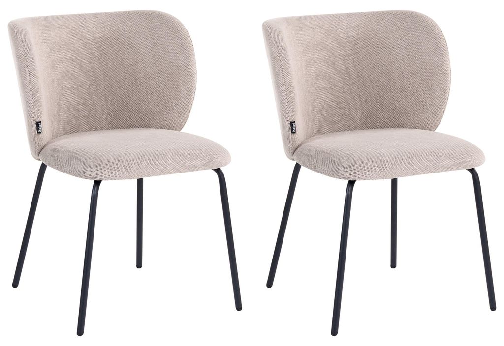 BELIANI Esszimmerstuhl 2er Set Taupe Stoff Gepolstert mit Schwarzen Metallbeinen ohne Armlehnen Retro-Design Stuhlset Polsterstuhl Küchenstuhl