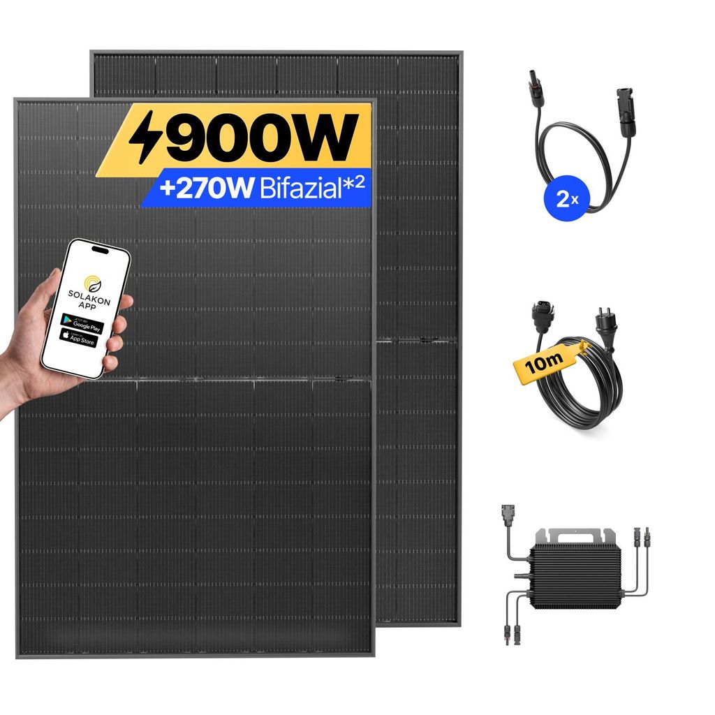 Balkonkraftwerk 900W Solaranlage Steckerfertig Komplettset Produktbild 