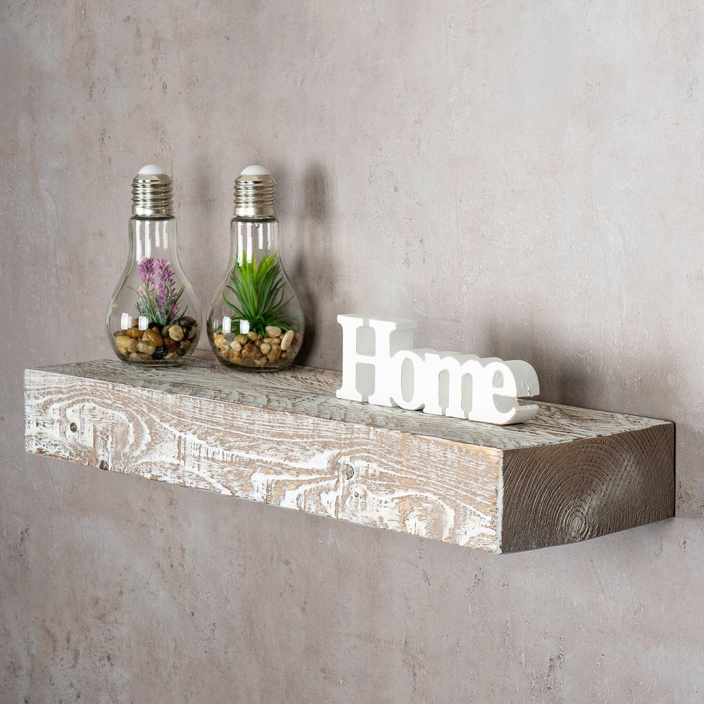 levandeo Wandregal aus Massivholz, Shabby Chic, 60x20x8 cm, Produktbild 