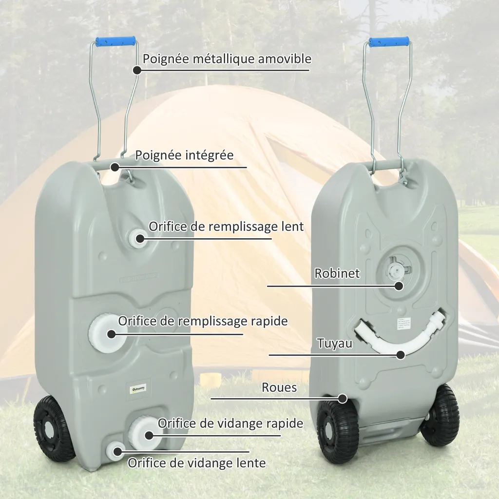 Réservoir d'eau 40L pour van et camping : stockage d'eau mobile complet - 3