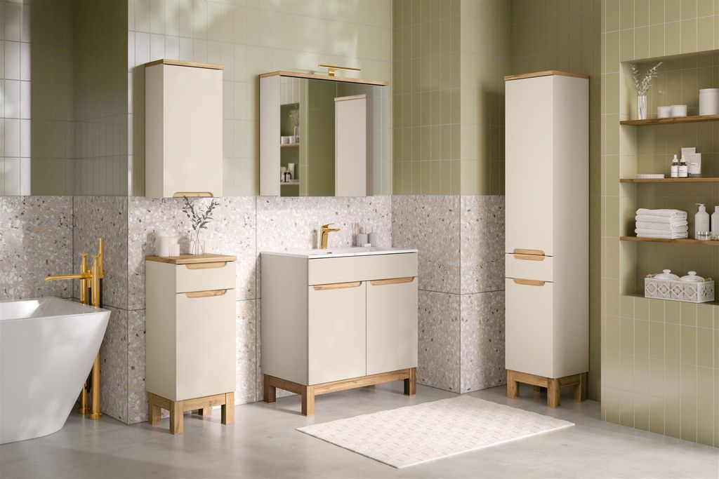 Badmöbel Set 5-tlg Badezimmerset DEVI Cashmere Schrank 80cm inkl. Waschtisch 80 cm