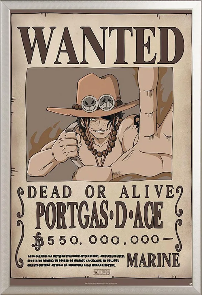 One Piece Poster Ace Wanted + Cornice Alluminio Shinsuke 61x91,5 cm