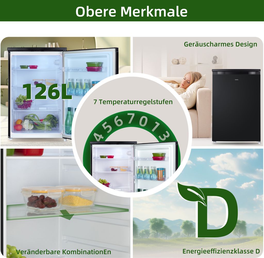 ChiQ CSF120BE Vollraumkühlschrank, Gesamtvolumen 126 Liter, Produktbild 5