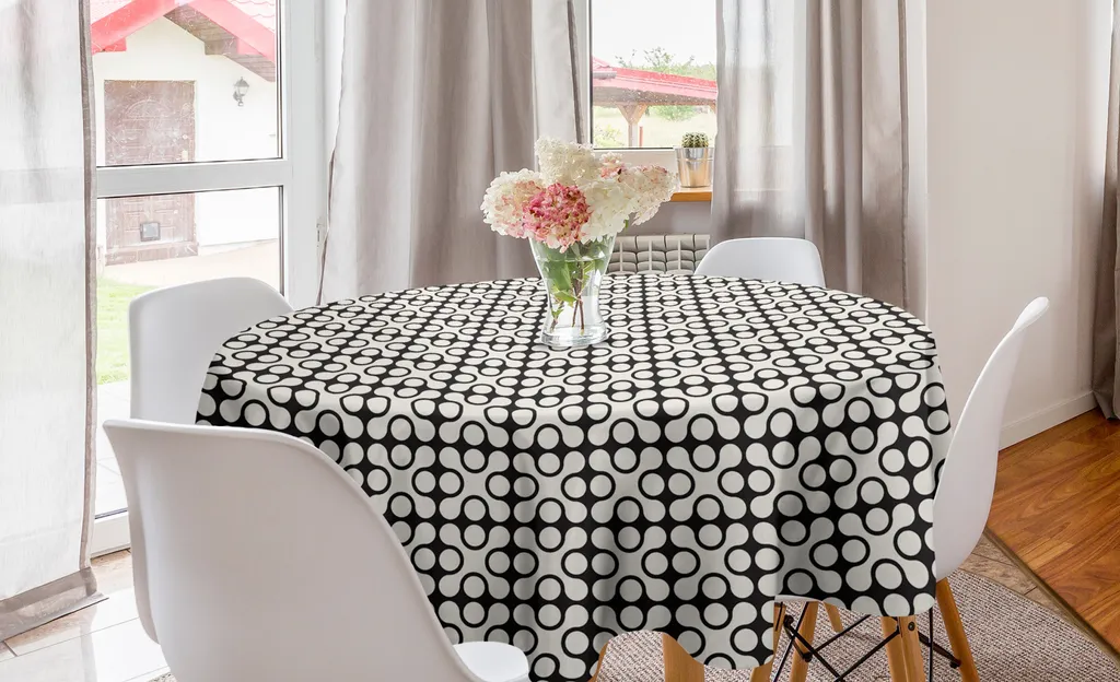 ABAKUHAUS Tovaglia rotonda astratta, posti simmetrici arrotondati, tovaglia circolare per sala da pranzo, decorazione cucina, 150 cm, grigio scuro e guscio d'uovo