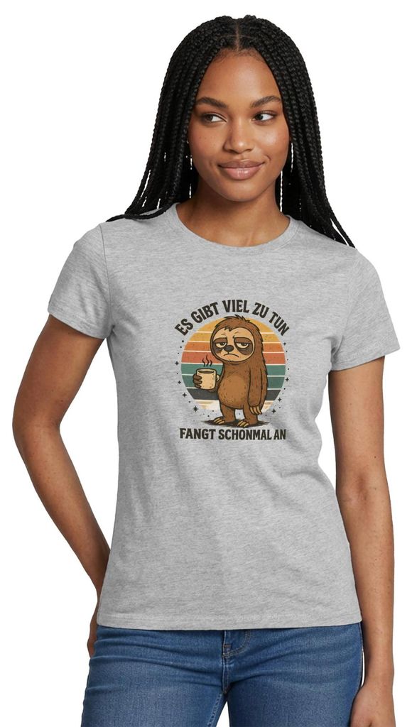 Spreadshirt Es Gibt Viel Zu Tun Fangt Schonmal An | Faultier Frauen T-Shirt, S, Grau meliert