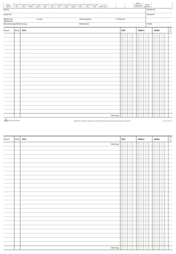 Fiche de Compte Courant Large Colonne Texte DIN A5 Lot de 100 Cartes