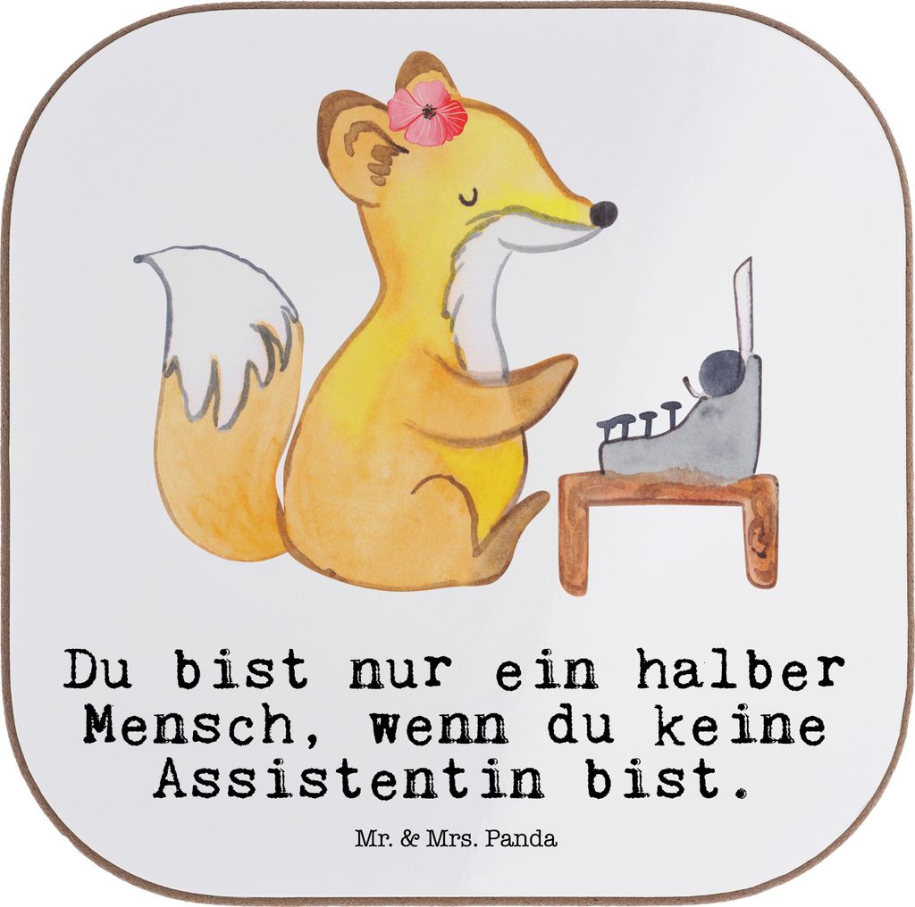 Mr. & Mrs. Panda Untersetzer für Gläser Assistentin Herz - Weiß - Geschenk, Tee, Tasse, Holzuntersetzer, Glas, Coaster