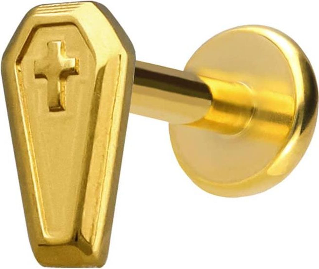 Ohrpiercing, Nasenpiercing Titan Labret mit Push Fit SARG Gold Stablänge: 6mm | Stabstärke: 1,2mm