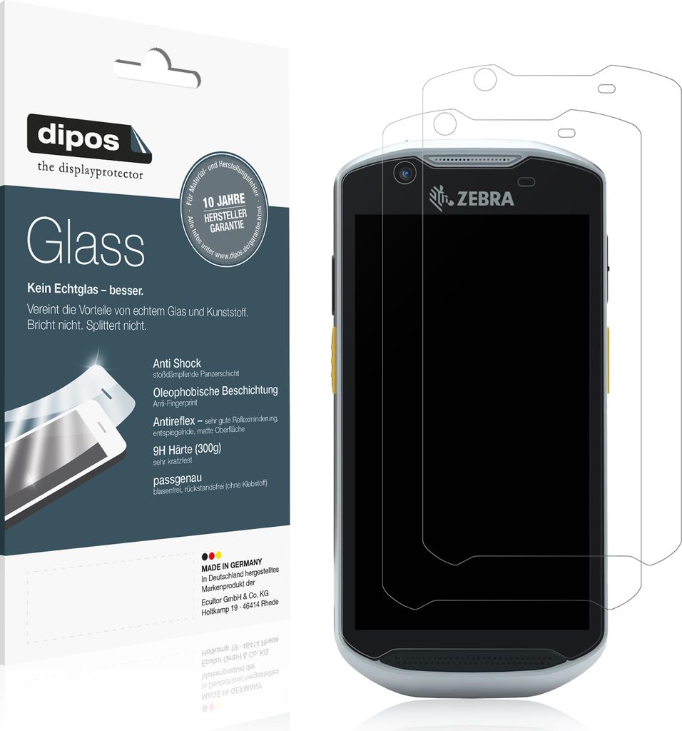 2x Schutzfolie für Zebra TC52x-HC matt - Anti-Shock 9H Folie dipos Glass Kunststoffglas