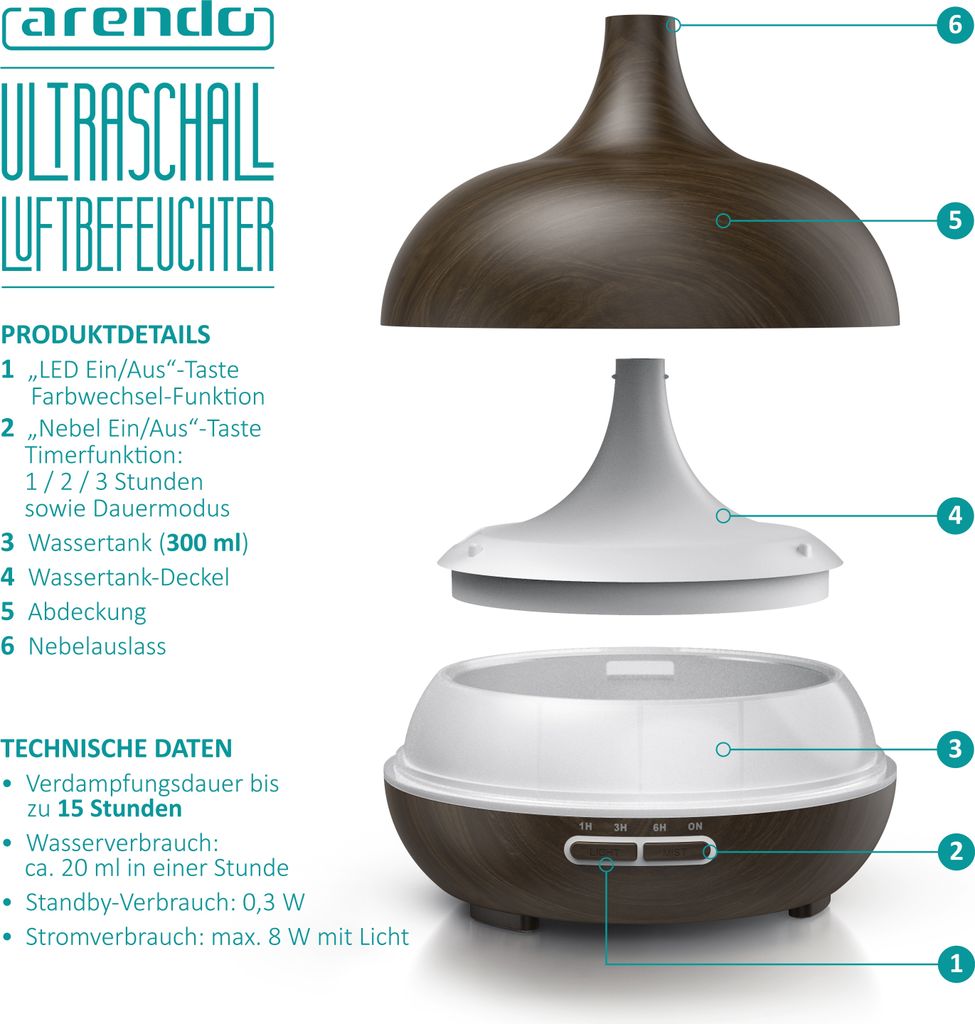 Arendo Luftbefeuchter, Aroma Diffuser in Holz | Kaufland.de
