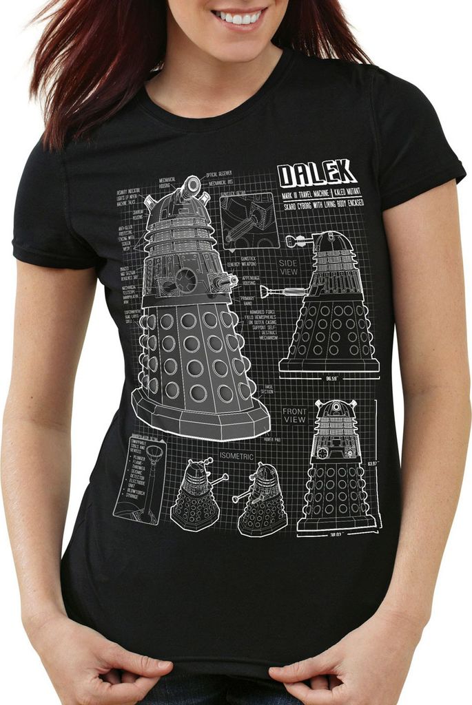 style3 Extermination Project Blaupause Damen T-Shirt zeitreise tv serie notrufzelle, Farbe:Schwarz, Größe:S