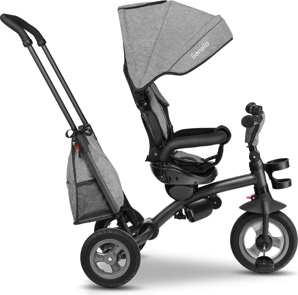Lionelo Tris Tricycle évolutif enfant dès 1 an Gris avec canne parentale