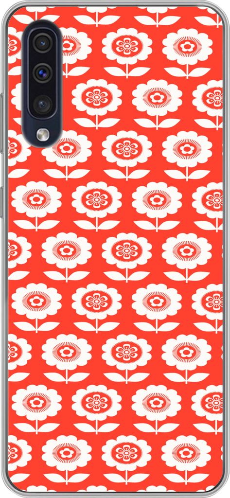MuchoWow Handyhülle Schutzhülle Hülle für Telefoonhoesje Samsung Galaxy A30s Blumen - Muster - Rot Silikon Softcase Handy Hülle - Karteninhaber