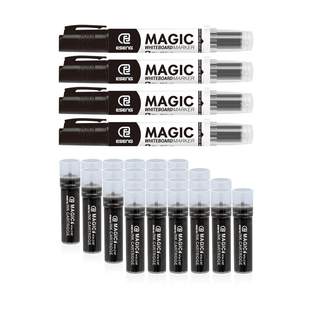 ESENG Whiteboard Marker MAGIC WM-218, 4x Marker + 24x Patronen (schwarz)