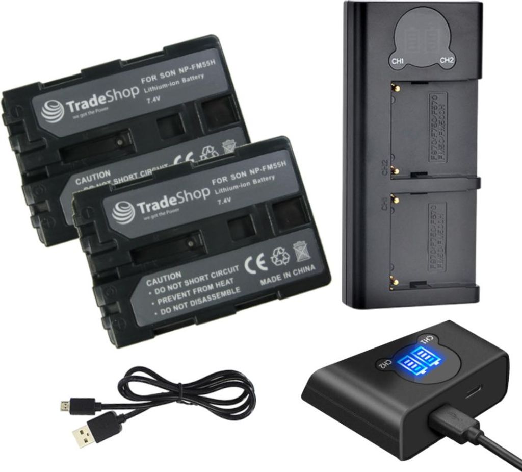 Trade-Shop 3in1 Set: 2x Akku 2000mAh + USB Dual LCD Schnellladegerät für Sony DCR-PC (MiniDV) Serie DCR-PC100 DCR-PC101 DCR-PC105 DCR-PC110 DCR-P...