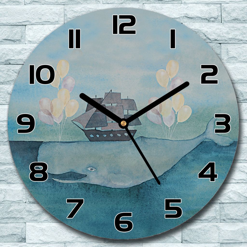 Wanduhr aus Glas Rund fi 30 Wal Schiff Aquarell Quarz Deko Schlafzimmer Büro