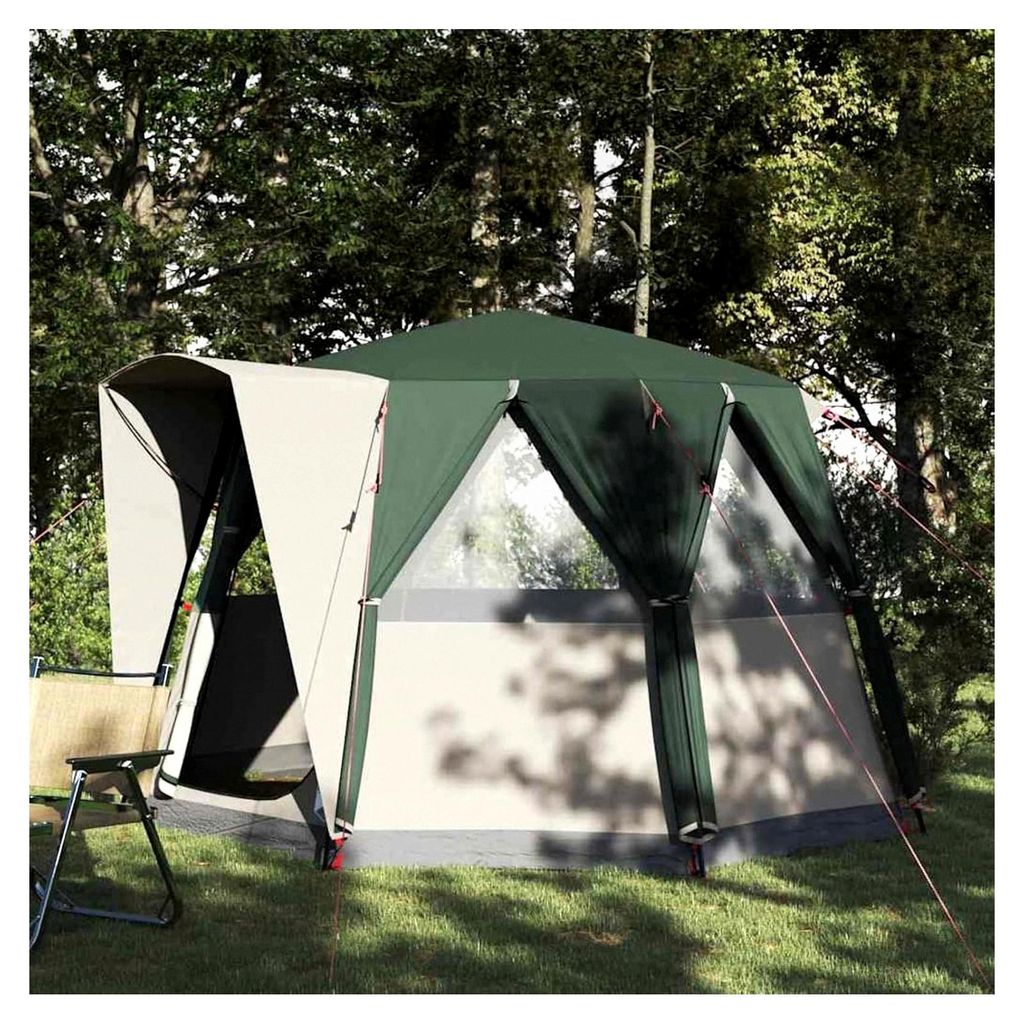 Hütten-Zelt mit Dach in Grün und Weiß, 320 x 320 x 203 cm, Familienzelt für Camping, Reisen, Trekking und Garten