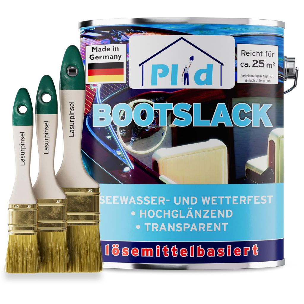 Plid Bootslack 2,5L + Pinselset 3-tlg. Farblos Glänzend – Produktbild 