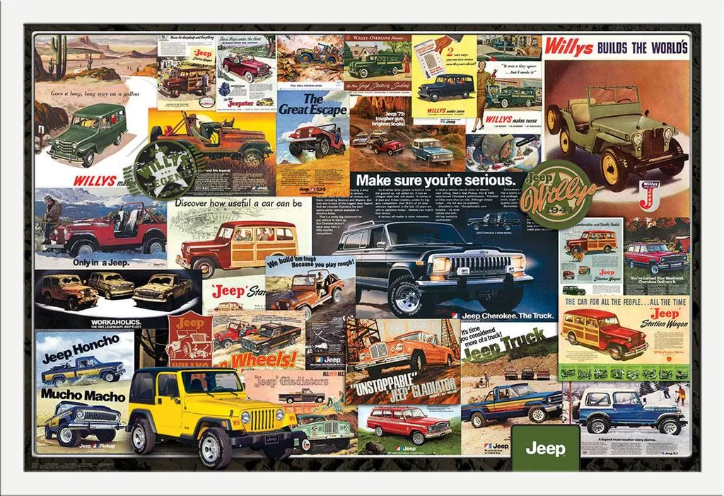 Poster Jeep Vintage Ads Incassable avec Cadre Blanc Shinsuke Anti-Rayure