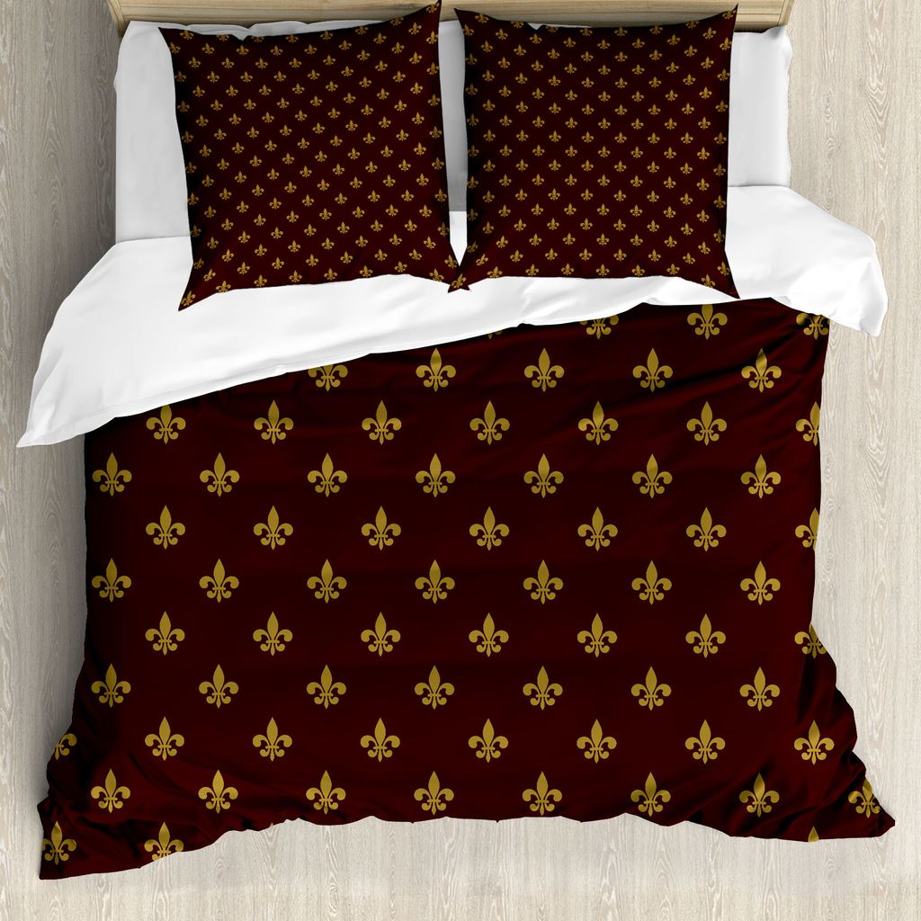 ABAKUHAUS Fleur De Lis Bettbezug, Königliche Muster, Milbensicher Allergiker geeignet mit Kissenbezügen, 155 cm x 220 cm - 80 x 80 cm, Burgund Er...