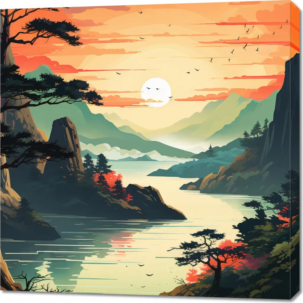 Ambiance Salon Zen Image 90 x 90 cm Coucher de Soleil Lac Paisible