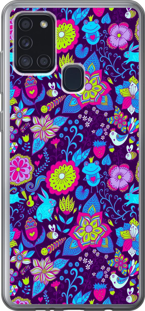 MuchoWow Handyhülle Schutzhülle Hülle für Telefoonhoesje Samsung Galaxy A21s Mädchen - Kaninchen - Rosa - Muster - Mädchen - Kinder - Kinde...