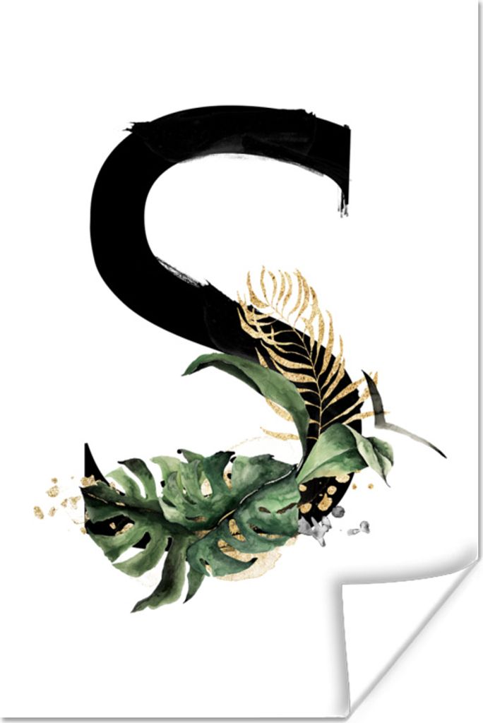 MuchoWow Poster Weiß - Schwarz - Buchstabe S 120x180 cm - Kunstposter