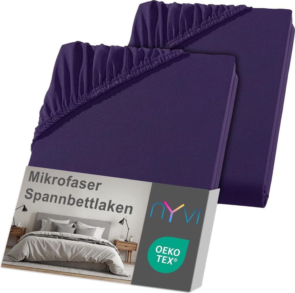 NYVI Spannbettlaken DreamScience Mikrofaser 180x200 - 200x200 cm aubergine 2er Set für Matratzen bis 22 cm Höhe - Weich & Anschmiegsam, Rundumgum...