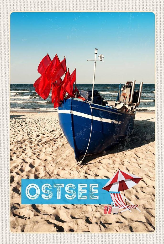 vianmo Holzschild 18x12 cm Ostsee Strand Boot Sand Bildmotiv Reisemotiv Abenteuer Reisen