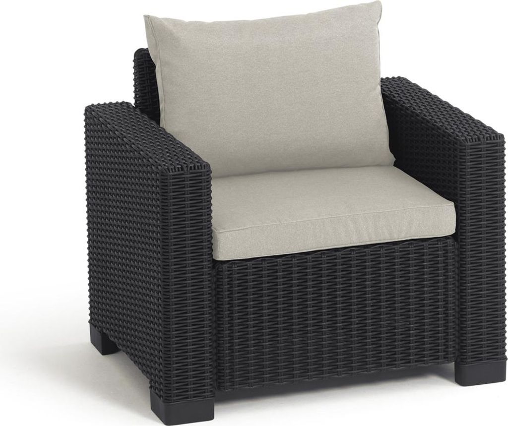 Allibert California Sessel – Anthrazit mit Kissen in Sand | Wetterfeste Rattanoptik für Garten & Outdoor