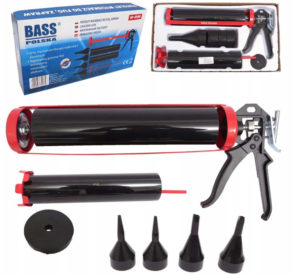 Pistolet à mastic manuel BASS BP-4596, kit d'étanchéité avec buses incluses
