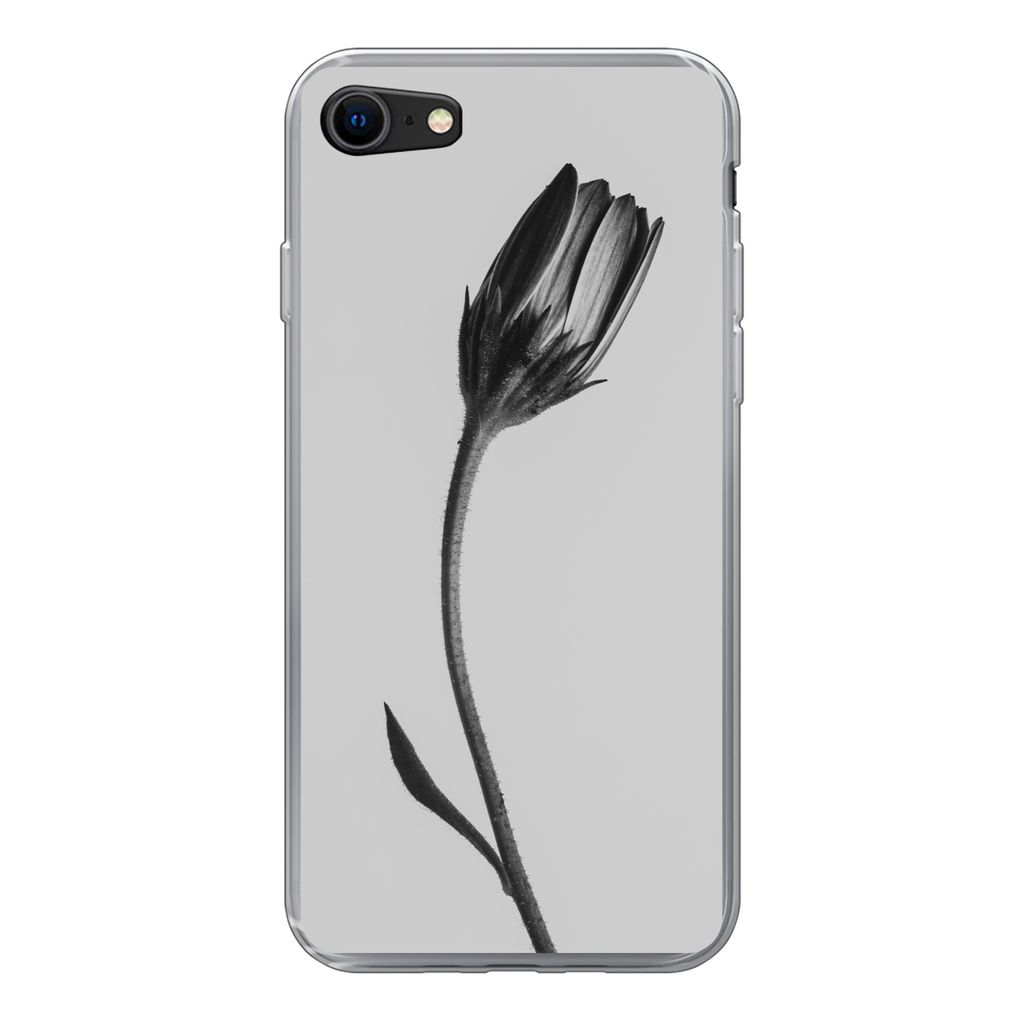 MuchoWow Handyhülle Schutzhülle Hülle für iPhone 8 Pflanze - Makro - Schwarz - Weiß Silikon Softcase Handy Hülle - Schutzhaube
