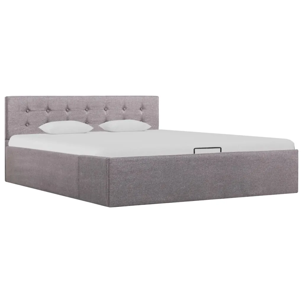 Lit 140x200 Taupe Hydraulique en Tissu avec Grand Coffre de Stockage