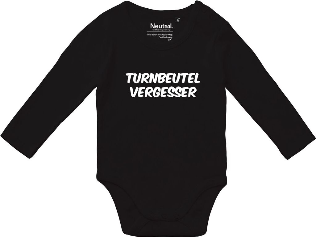 Huuraa Baby Body Turnbeutelvergesser Schriftzug 62 Black Baumwolle Fairtrade Langarmbody Geschenkidee