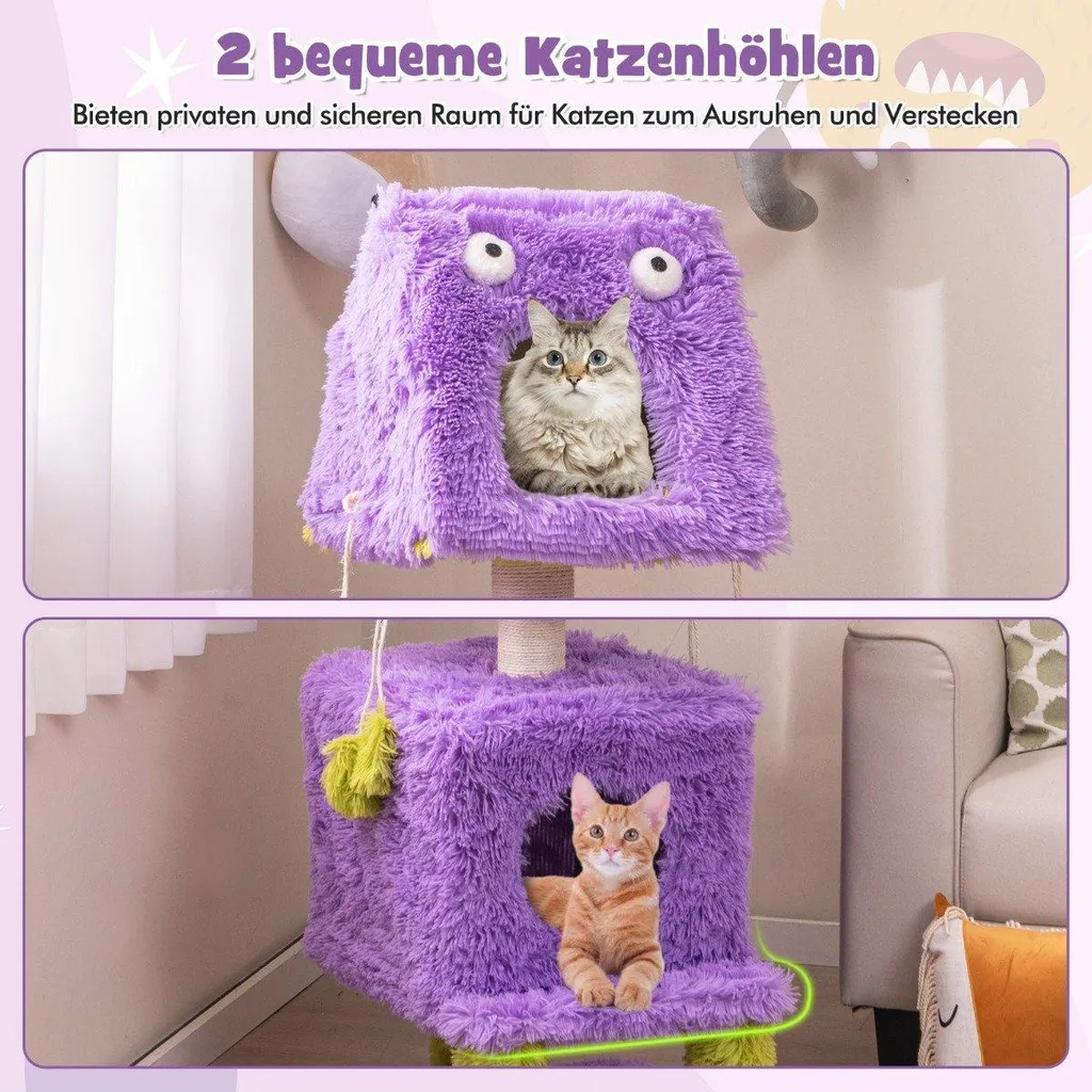 Arbre à chat violet 111 cm spécial appartement avec 2 niches de repos